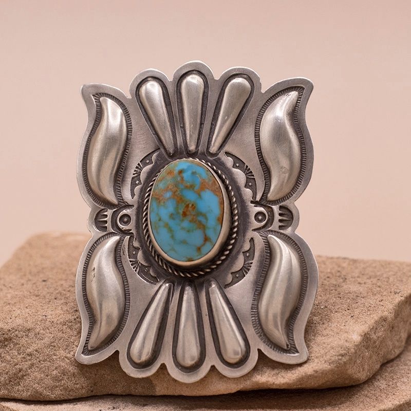 Large silver concho Navajo ring- Pawn jewelry
