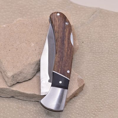 Brown &amp; black wood pocket knife w/inlay bear paw