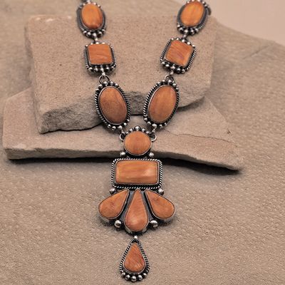 Orange spiny oyster shell necklace set-Angela Martin