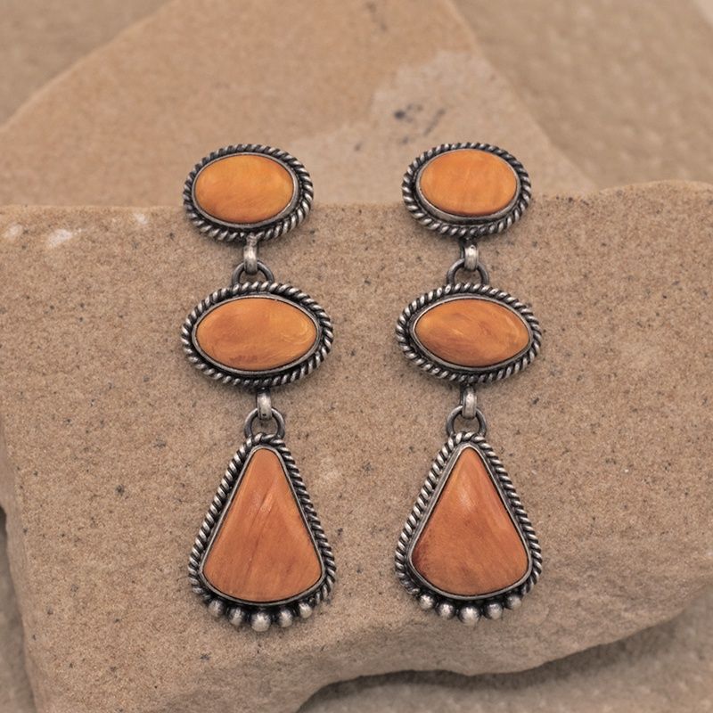 Orange spiny oyster shell necklace set-Angela Martin