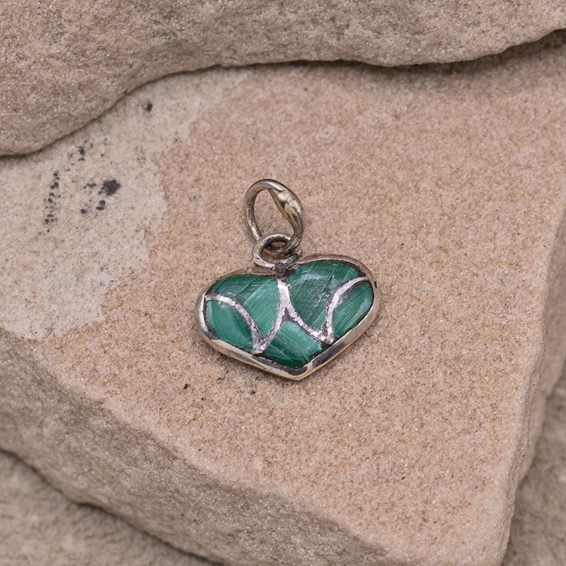 Tiny Malachite and Silver Heart Pendant