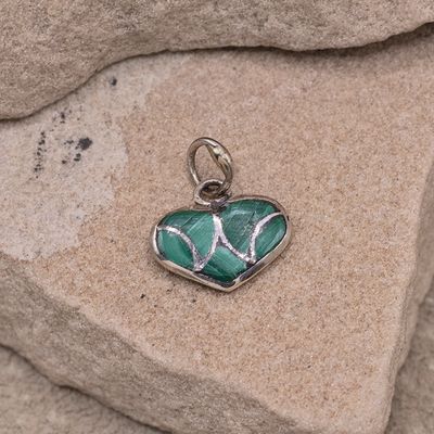 Tiny Malachite and Silver Heart Pendant