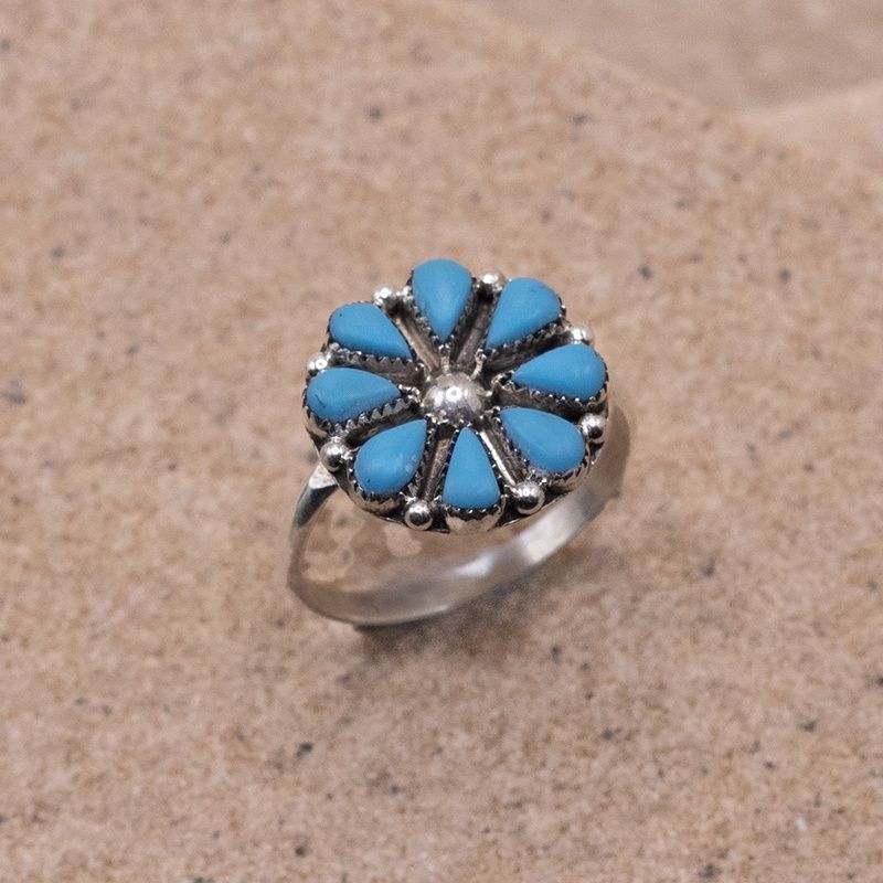 Small Zuni Turquoise Flower Ring