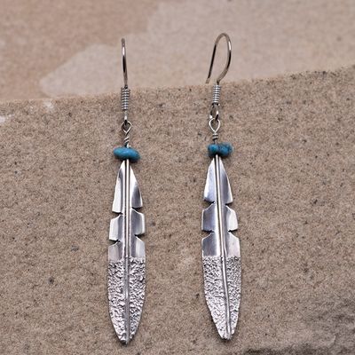 Single Feather with turquoise nugget Earring