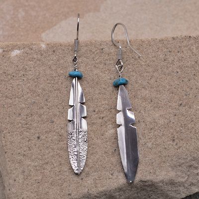 Single Feather with turquoise nugget Earring