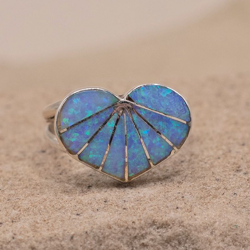 Large Blue Opal  Heart Ring