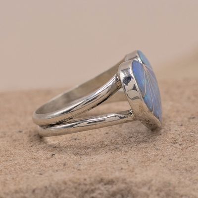 Large Blue Opal  Heart Ring