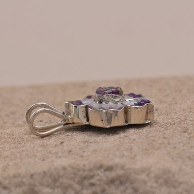 Small Purple and White  Flower Pendant