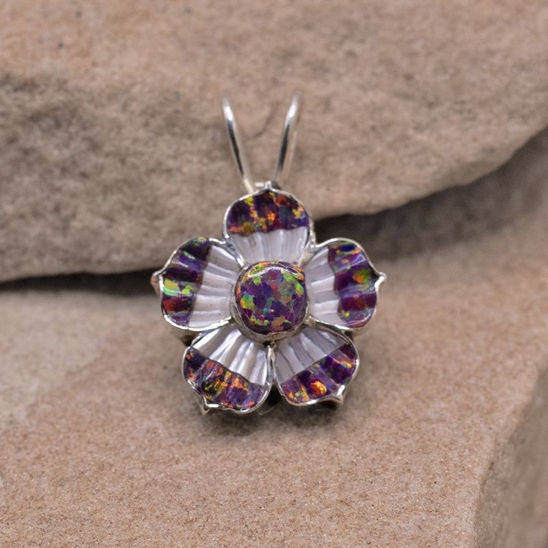 Small Purple and White  Flower Pendant