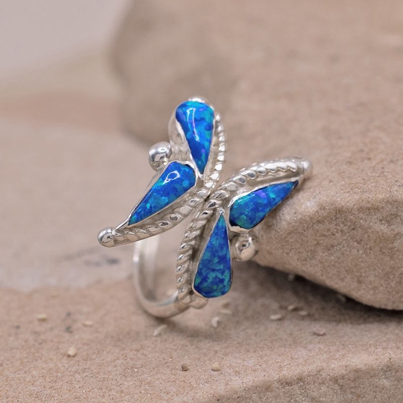 Blue Opal Butterfly Ring