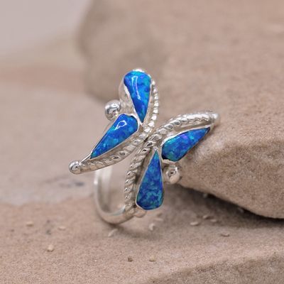 Blue Opal Butterfly Ring