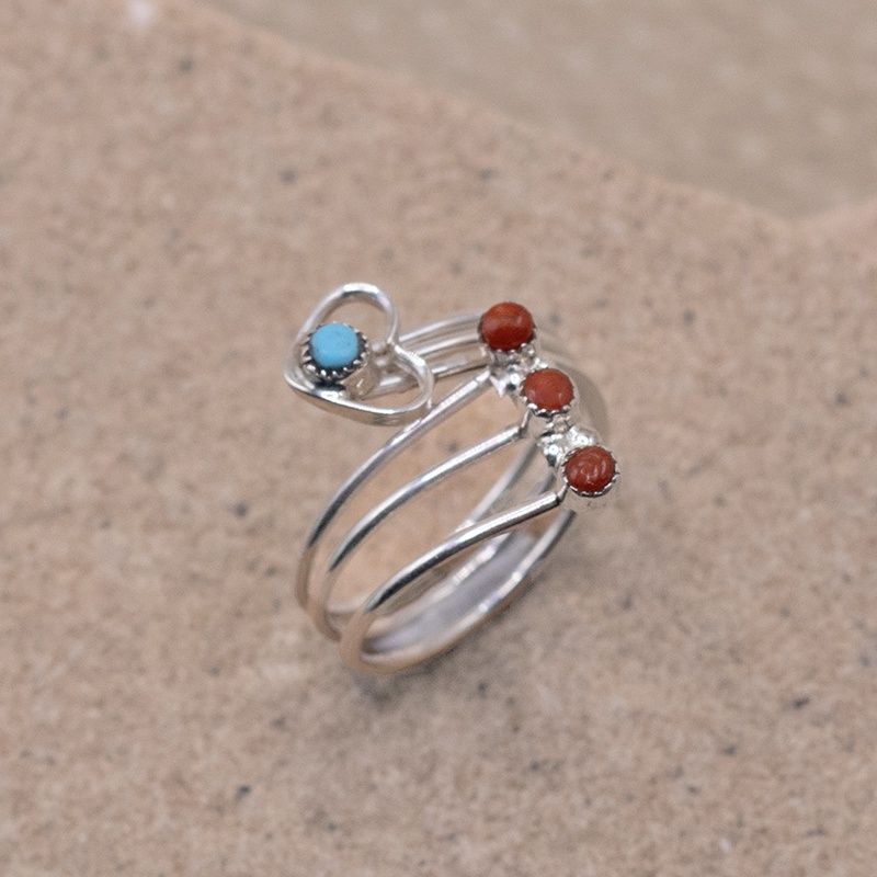 Adjustable Heart Open Shank ring with Coral