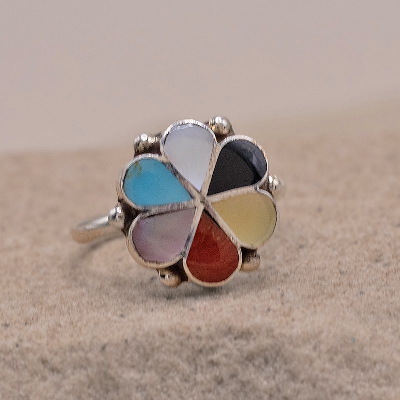 Medium Multi Color Inlay Flower Ring