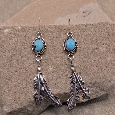 Turquoise Post double Feather Earrings