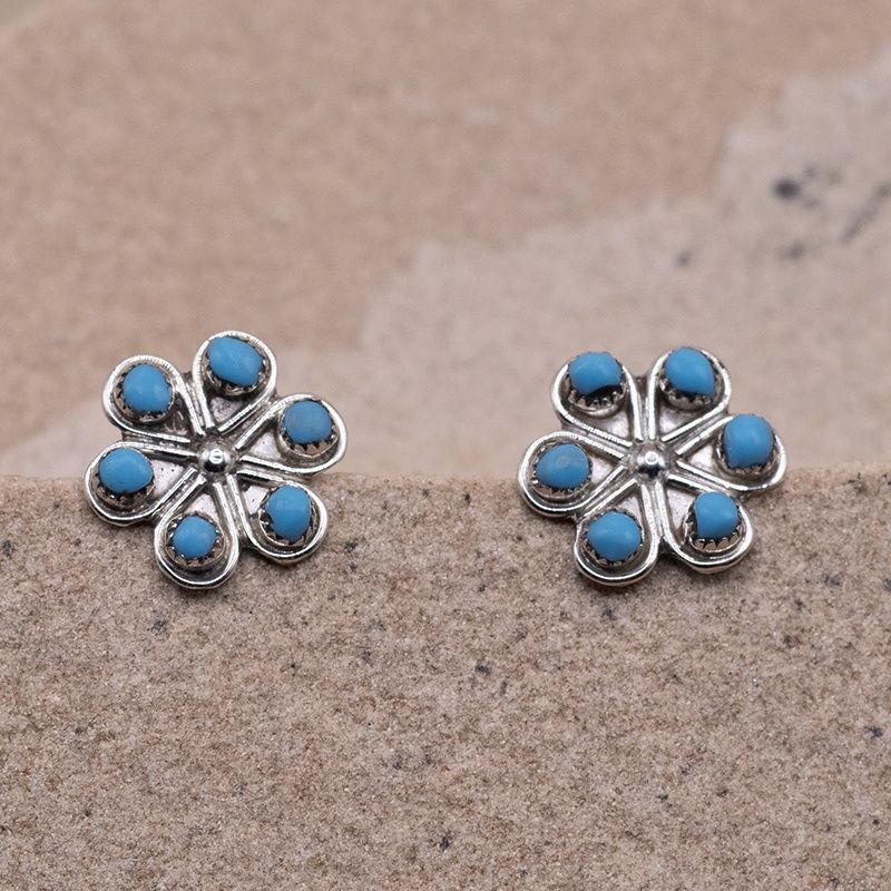 Tiny 6 Stone Petit Point Flower Stud Earrings