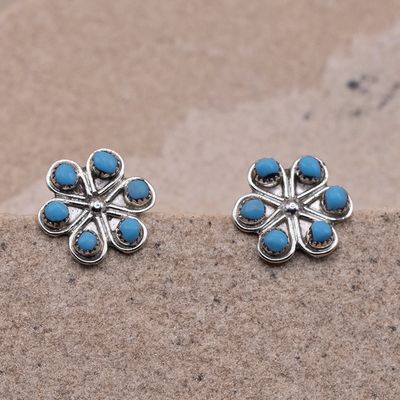 Tiny 6 Stone Petit Point Flower Stud Earrings