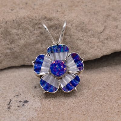 Small Blue and White Opal Flower Pendant