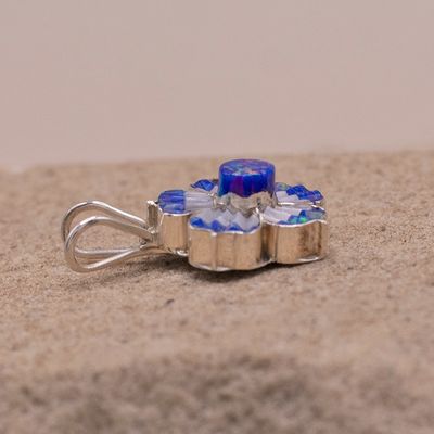 Small Blue and White Opal Flower Pendant