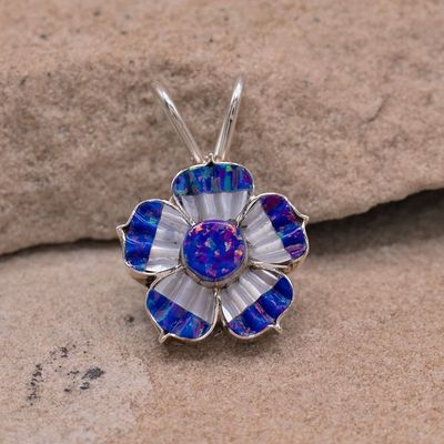 Small Blue and White Opal Flower Pendant
