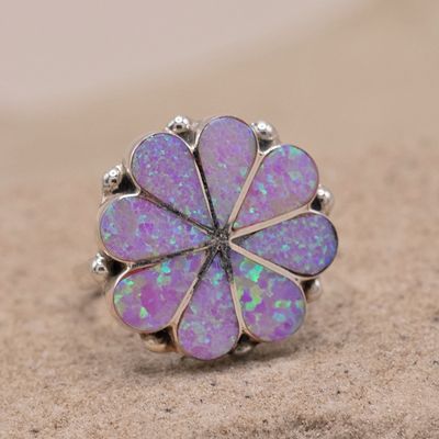 Large Pink Opal Flower Ring
