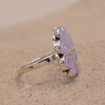Large Pink Opal Flower Ring