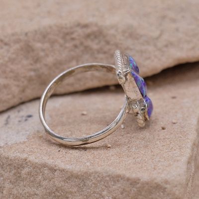 Double Heart Purple Opal Ring