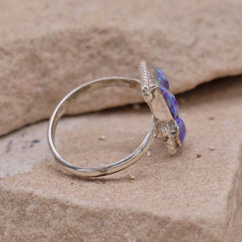 Double Heart Purple Opal Ring