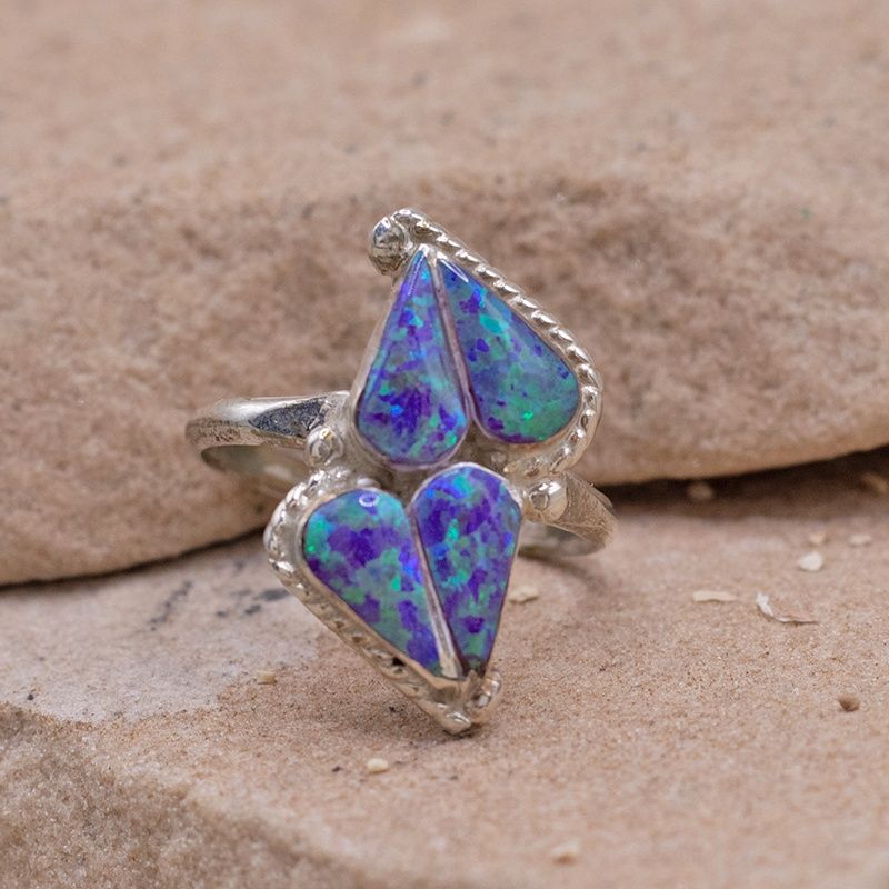 Double Heart Purple Opal Ring