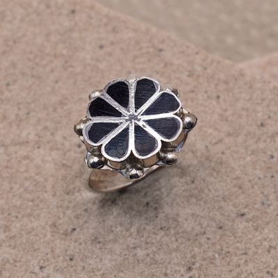 Black Jet inlay Flower Ring