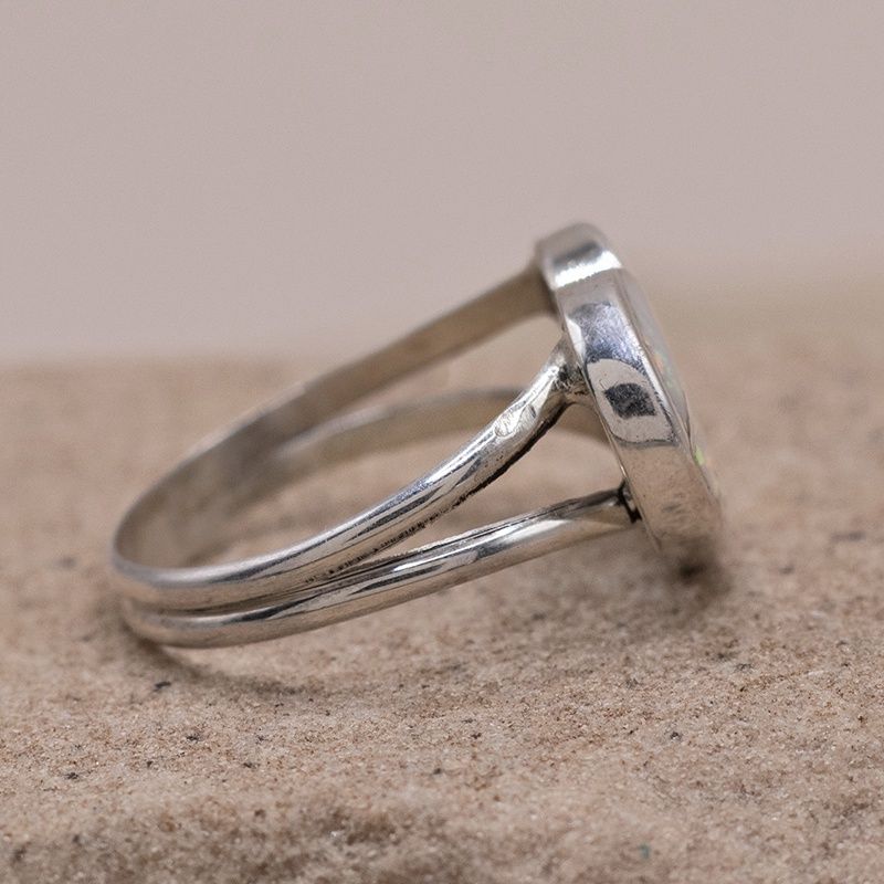 Large White Opal  Heart Ring