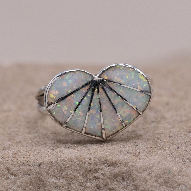 Large White Opal  Heart Ring