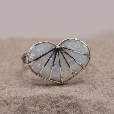 Large White Opal  Heart Ring