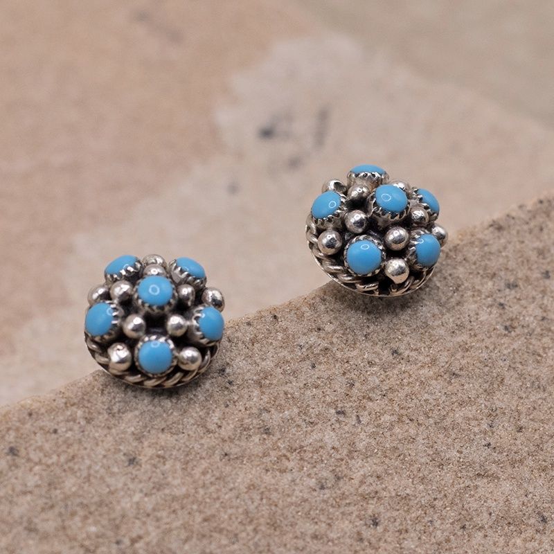 Tiny Bubble Turquoise and Silver Earrings