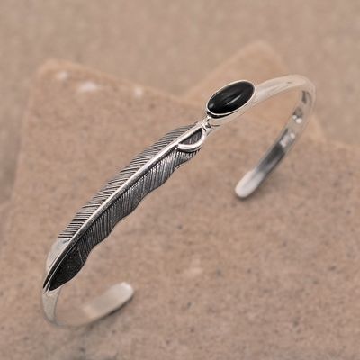 Thin feather bracelet w/ black onyx