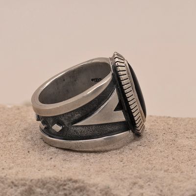 Large silver ring w/ black onyx stone- Curtis Willie