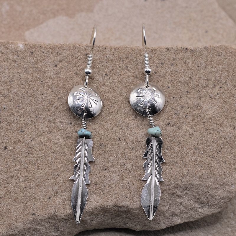Concho Feather Drop Earrings