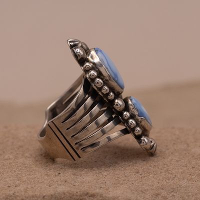 Two Stone Ring with Chunky Silver Details