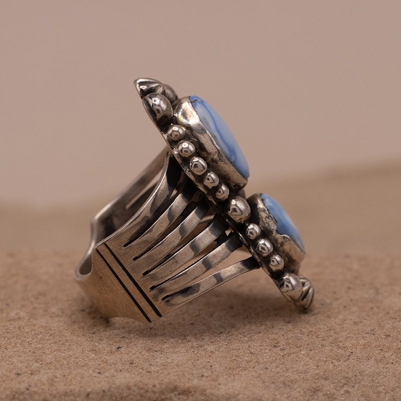 Two Stone Ring with Chunky Silver Details