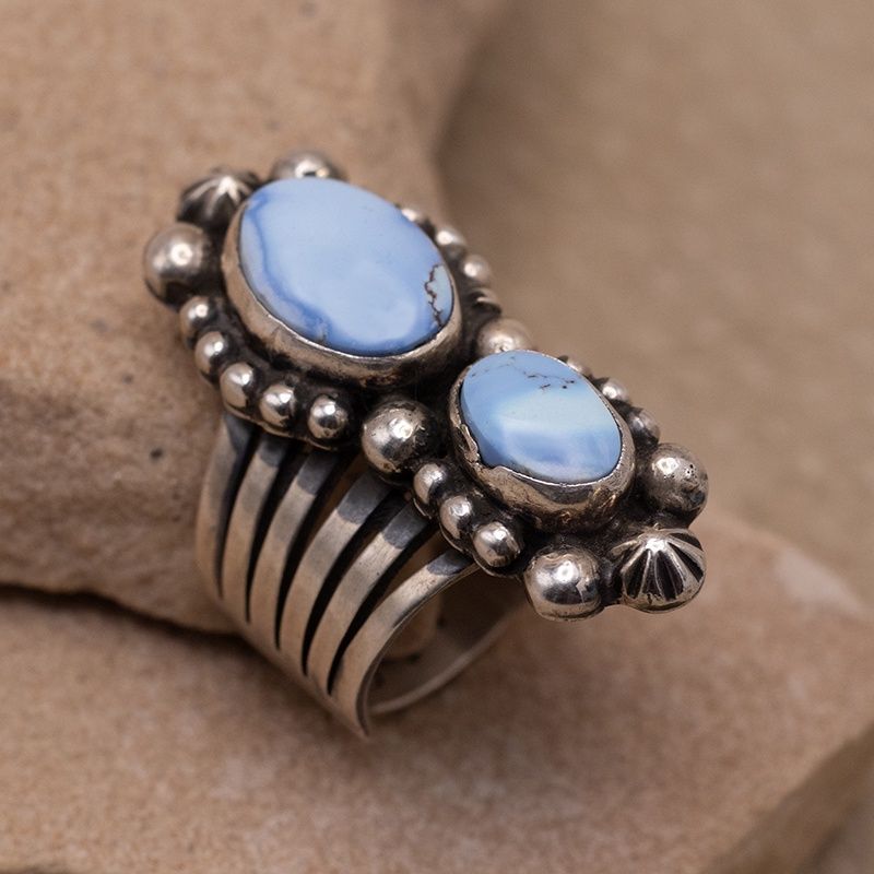 Two Stone Ring with Chunky Silver Details