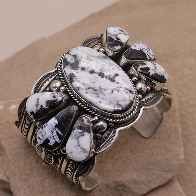 Extra large 7 Stone White Buffalo stone Cuff- Happy Piaso