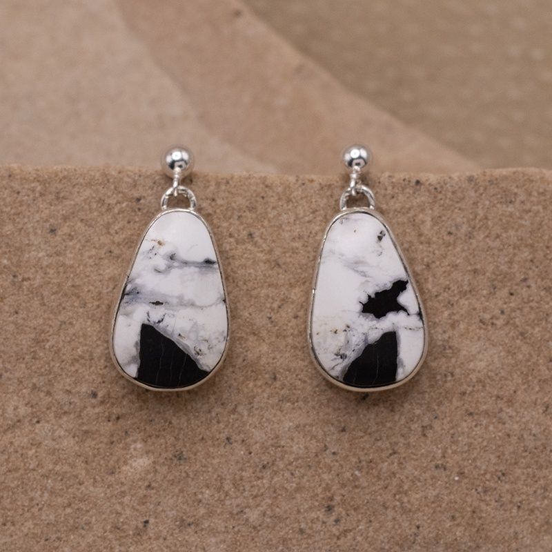 Simple Single Stone White Buffalo Earrings