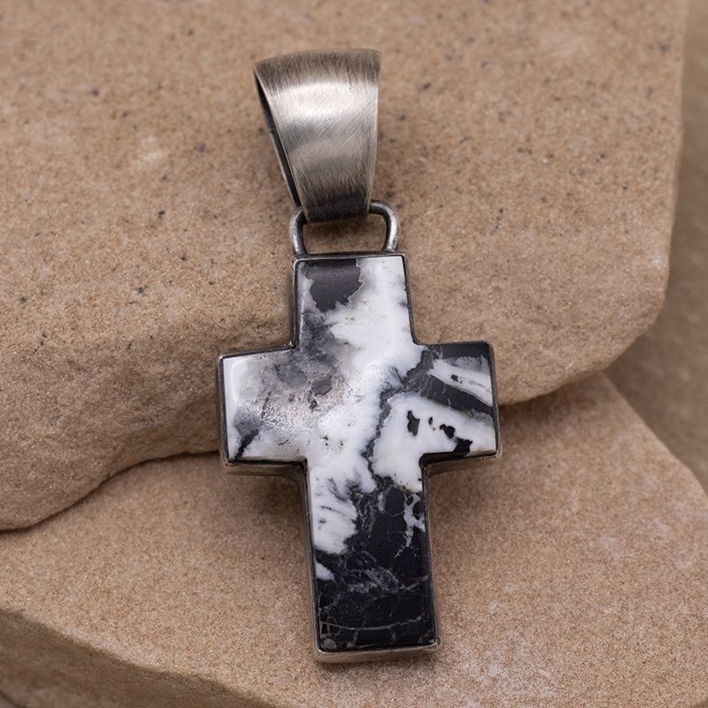 Single Stone White Buffalo Cross Pendant