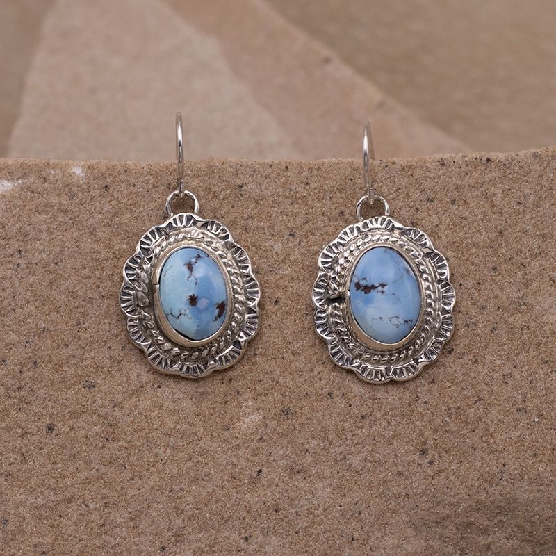 Single Stone Earrings with Stamped Silver Details