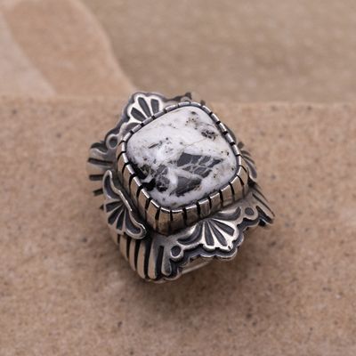 Large White Buffalo Ring with Silver details
