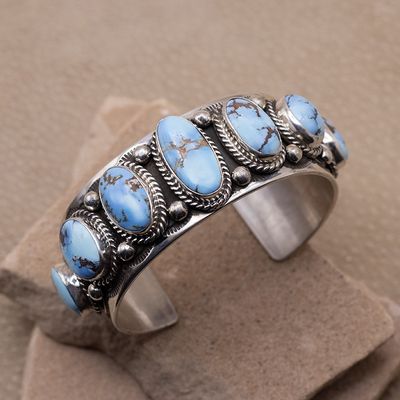 7 stone Heavy Cuff with Golden Hills turquoise