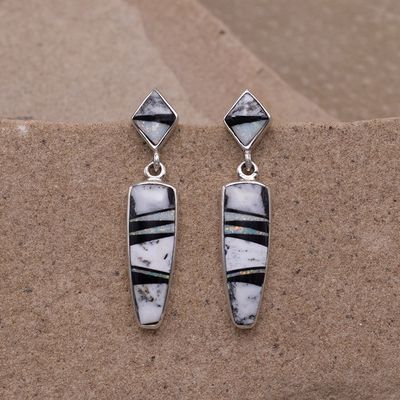 White Buffalo stone Inlay earring with cultured opal &amp; Jet