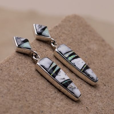 White Buffalo stone Inlay earring with cultured opal &amp; Jet