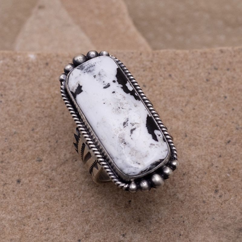 Long Rectangular White Buffalo Ring - Berynse Chavez