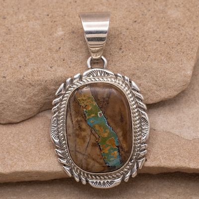 Boulder Turquoise Pendant with Silver Stamp Details