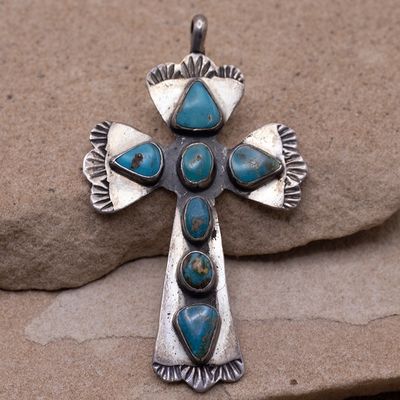 7 Stone Blue Gem Turquoise Cross